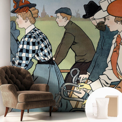 Newroom Tapete Dekorative Vliestapete mit Kleber Modern für Wohnzimmer Schlafzimmer  Vintage-Radfahrer 250x250 cm