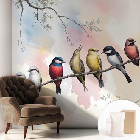 Newroom Tapete Dekorative Vliestapete mit Kleber Modern für Wohnzimmer Schlafzimmer  Vögel auf einem Ast 250x250 cm