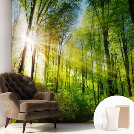 Newroom Tapete Dekorative Vliestapete mit Kleber Modern für Wohnzimmer Schlafzimmer  Waldlicht 250x250 cm
