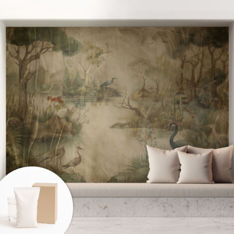 Newroom Tapete Dekorative Vliestapete mit Kleber Modern für Wohnzimmer Schlafzimmer  Waldszene 208x146 cm