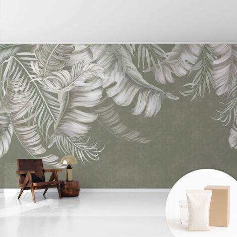 Newroom Tapete Dekorative Vliestapete mit Kleber Modern für Wohnzimmer Schlafzimmer  Zarte Blätter 416x254 cm