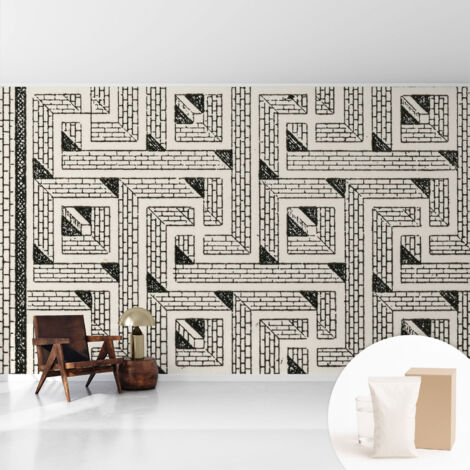 Newroom Tapete Dekorative Vliestapete mit Kleber Modern für Wohnzimmer Schlafzimmer  Ziegel-Labyrinth 416x254 cm