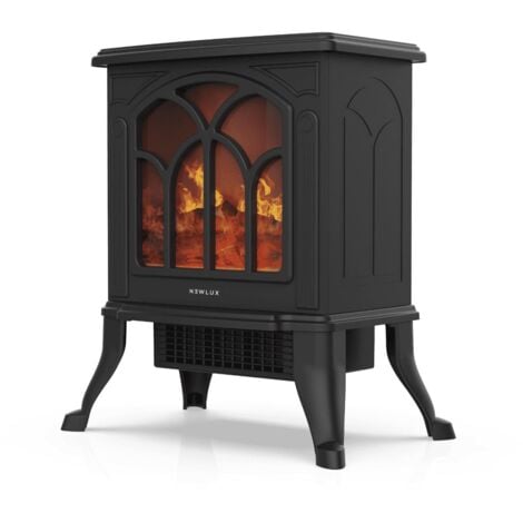 NEWTECK Chimenea Eléctrica Classic Flame,Calefactor CerámicoTermoventilador Llama Decorativa, Portátil,2 Niveles,750/1000W