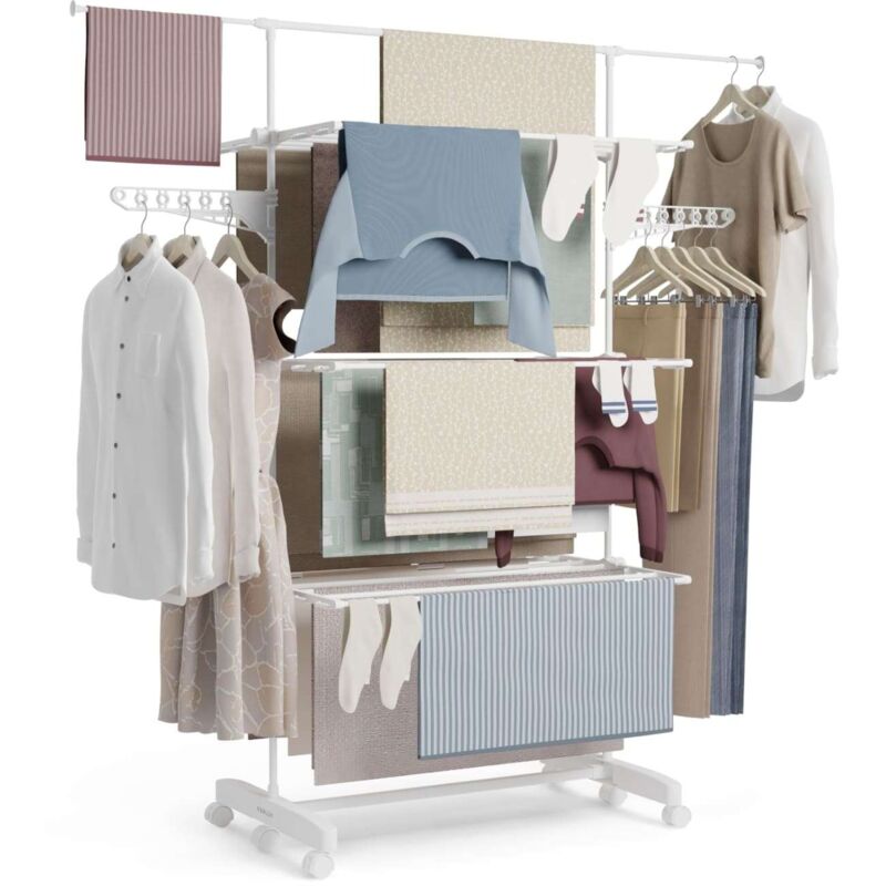 Séchoir à linge vertical Blanc 5 Doubles Niveaux. 18-21M d' Étendoir pliable pour l'Intérieur et l'Extérieur Blanc - Newlux