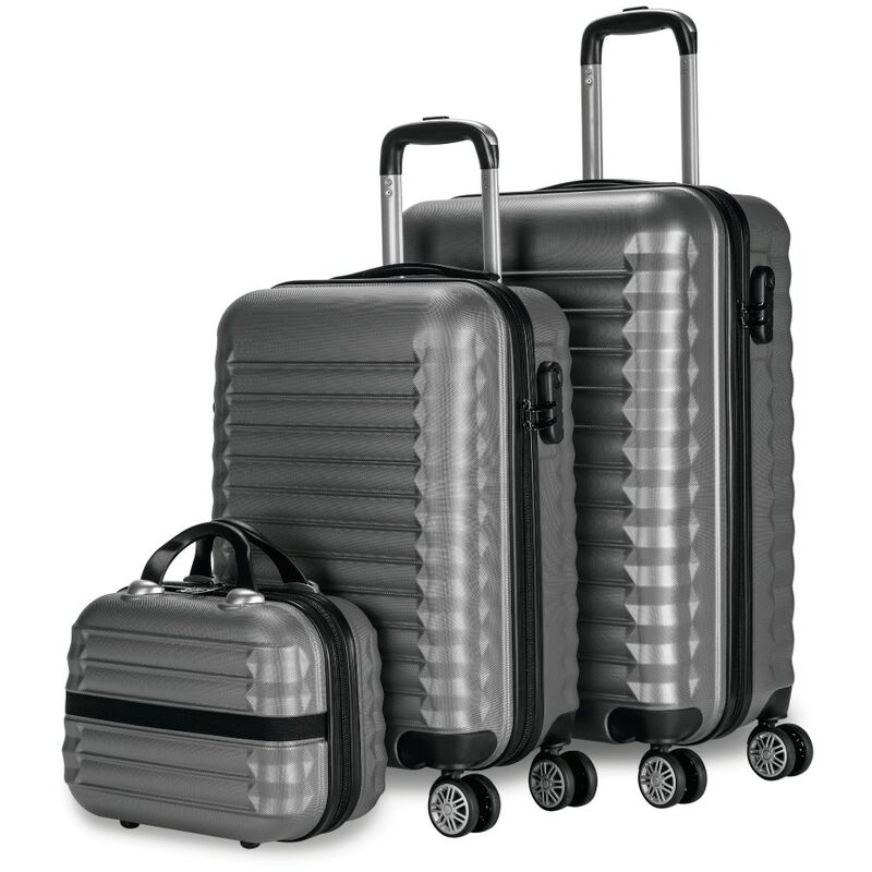 Newlux - numada - Set de Valises 3 pièces, 1 Valise de Cabine 55 Cm, 1 Valise Moyenne 63 Cm et Trousse de Toilette Gris - Gris