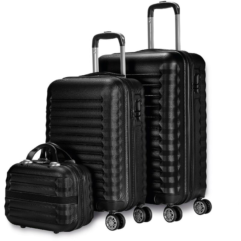 Newlux - numada - Set de Valises 3 pièces, 1 Valise de Cabine 55 Cm, 1 Valise Moyenne 63 Cm et Trousse de Toilette Noir - Noir