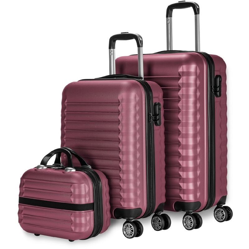 Newlux - numada - Set de Valises 3 pièces, 1 Valise de Cabine 55 Cm, 1 Valise Moyenne 63 Cm et Trousse de Toilette Rouge - Rouge