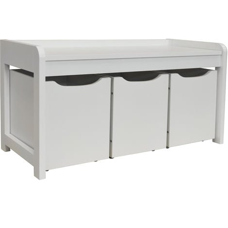 main image of "NEWTON - Hallway / Shoe / Toy / Bedroom Storage Bench with 3 Drawers - White"