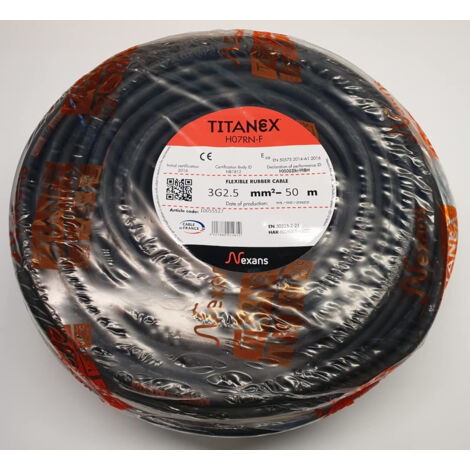 Nexans – Câble électrique souple H07RNF 3G2.5² – Longueur 50m – Intensité 25A – Pour chantiers extérieurs – 10286973