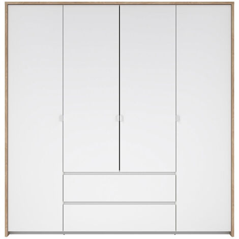 Next Kleiderschrank 4 Türen 2 Schubladen 197x200cm weiß Hochglanz.