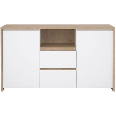 Next Sideboard 2 Türen, 2 Schubladen, 1 Ablage Eichen-Dekor, weiß hochglanz.