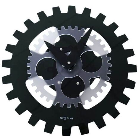 NeXtime 3241ZW Horloge à engrenages mobiles de Horloge murale, noir, 39 cm