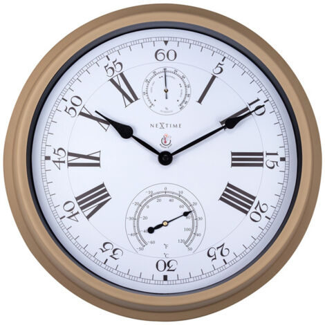 NeXtime Wanduhr Hyacinth Metall sand Ø 40,5 cm Innen/Außen Hygro-/Thermometer
