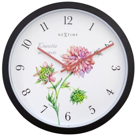 NeXtime Wanduhr Knautia Kunststoff schwarz Ø 30,5 cm Innen/Außen Gartenuhr