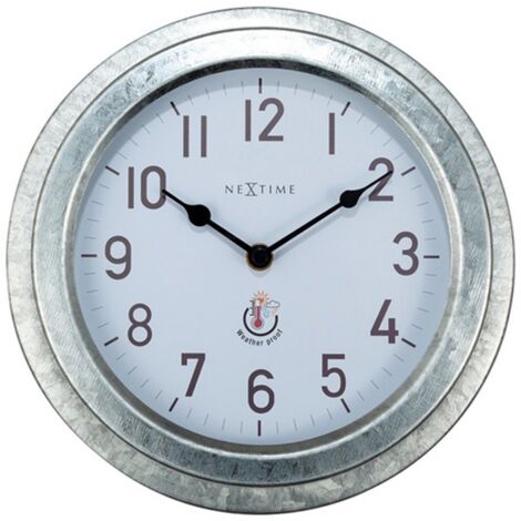 NeXtime Wanduhr Poppy Metall silber Ø 22 cm für Innen und Außen Gartenuhr