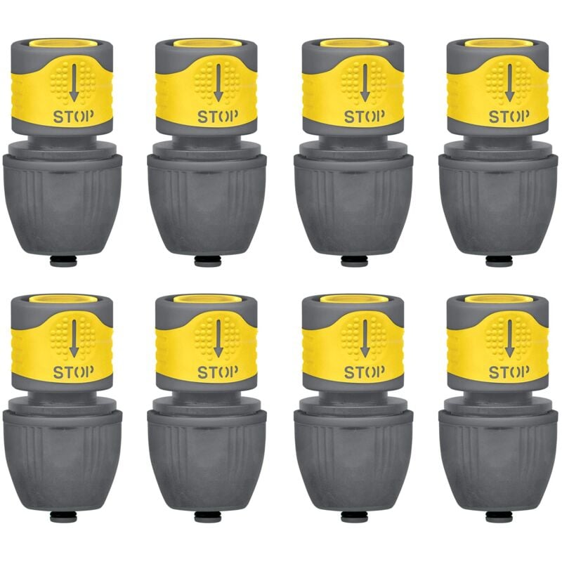 Lot de 8 raccords rapides stop universels Jardibric 13/15/19 mm – Blocage automatique du débit d'arrosage