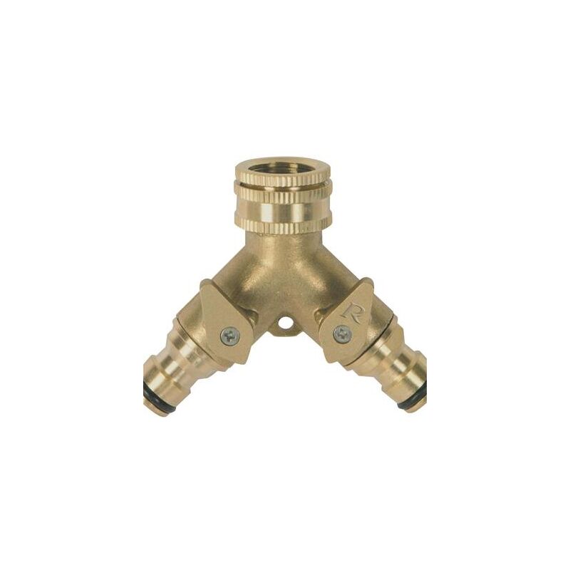 Ribiland - Nez de robinet double en laiton avec vanne d'arret 20x27mm