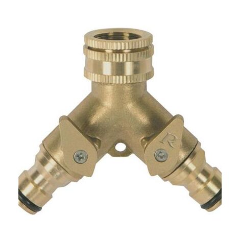 Nez de robinet laiton 2 circuits, sorties raccords rapides