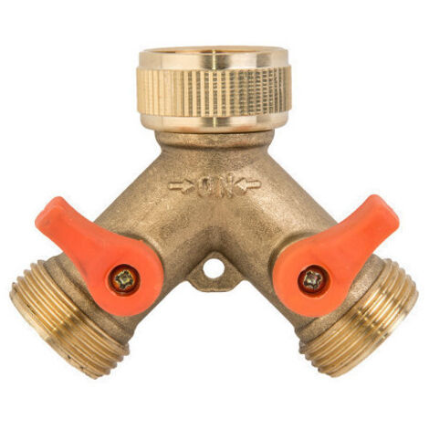 Nez de robinet LAITON fil. 3/4" Fem. sortie 2x  3/4" mâle + vanne d'arrêt