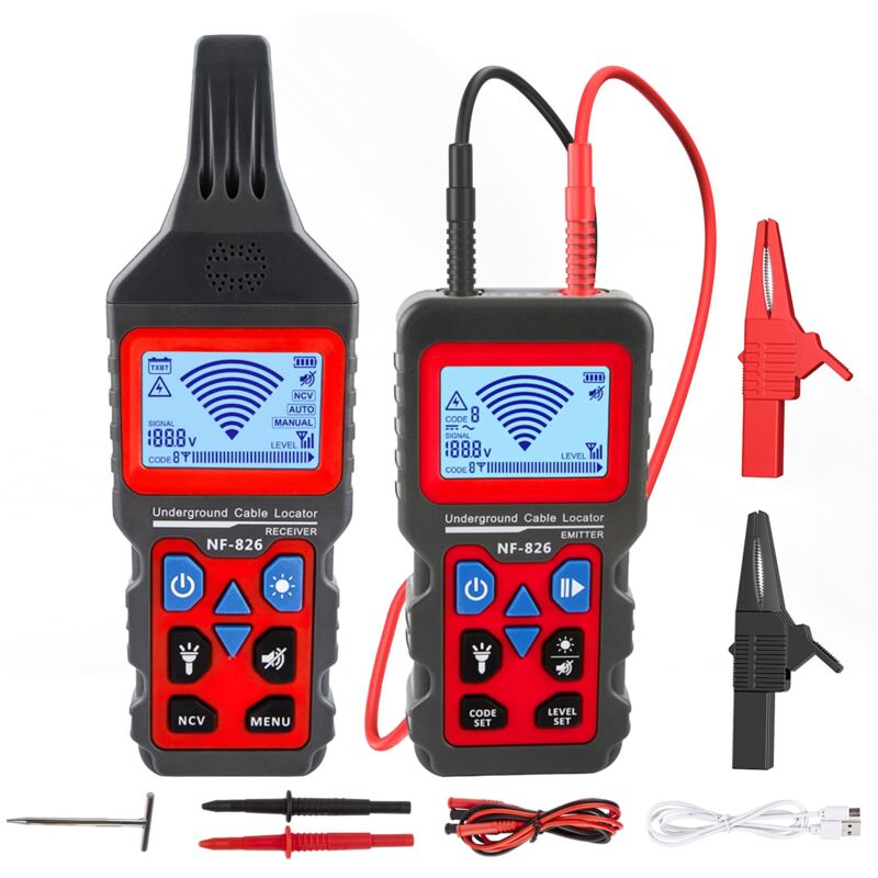 NF-826 Localisateur de câbles souterrains, pour câbles de clôture de chien, irrigation. Détecteur de fils de canalisations murales et souterraines.
