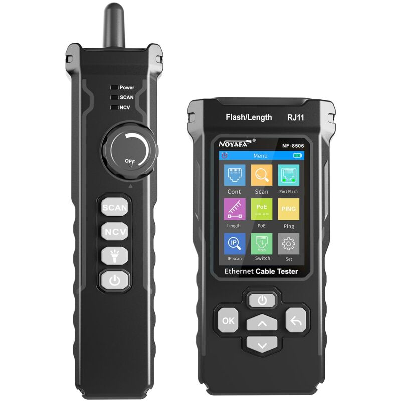 NF-8506 Testeur de câble réseau avec scan IP, TDR CAT5 CAT6 Testeur de câble Ethernet, PoE PingTest, Network Rate Test, Port Flashing, Network Tester