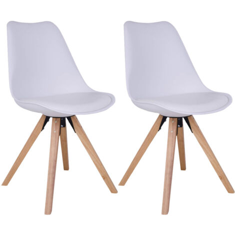 NIBBEN - Lot de 2 Chaises Blanches et Piétement Hévéa