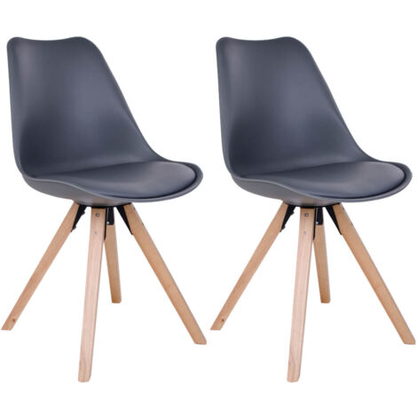 NIBBEN - Lot de 2 Chaises Grises et Piétement Hévéa