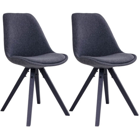 NIBBEN - Lot de 2 Chaises Tissu Gris Foncé et Piétement Hévéa Noir