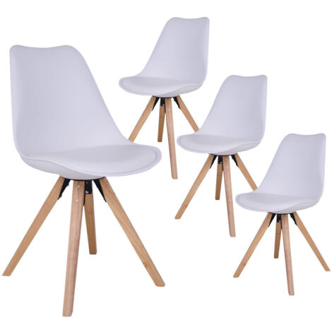 NIBBEN - Lot de 4 Chaises Blanches et Piétement Hévéa