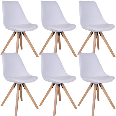 NIBBEN - Lot de 6 Chaises Blanches et Piétement Hévéa