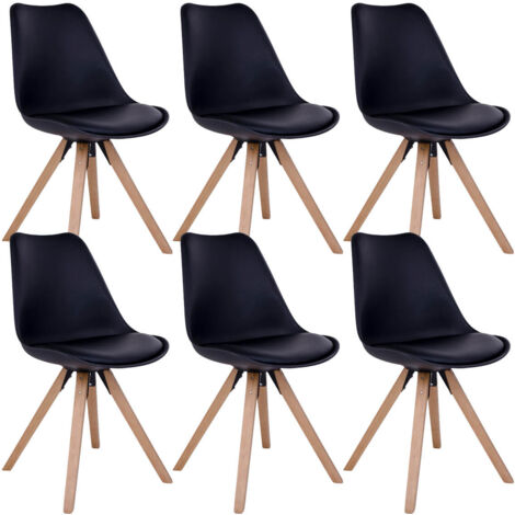 NIBBEN - Lot de 6 Chaises Noires et Piétement Hévéa