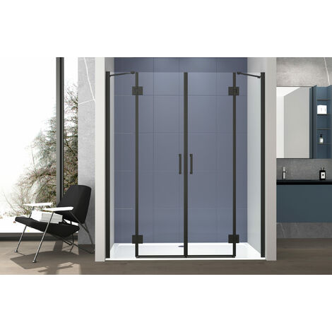 Nicchia Doccia 180 cm Saloon DOPPIO BATTENTE Cristallo Temperato 6mm Profilo NERO OPACO H200 cm LENA