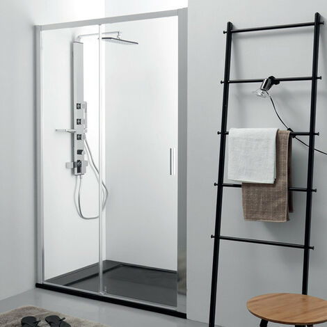 Nicchia Doccia con Porta Scorrevole in Cristallo Trasparente - Dim: 150 cm - Reversibile