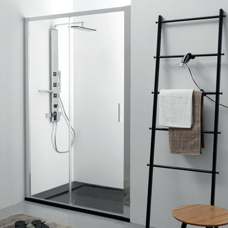 Nicchia Doccia con Porta Scorrevole in Cristallo Trasparente - Dim: 170 cm - Reversibile