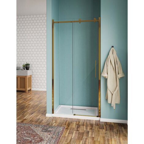 Nicchia scorrevole Elegance vetro temperato trasparente 8mm finitura oro H190 150 - cm