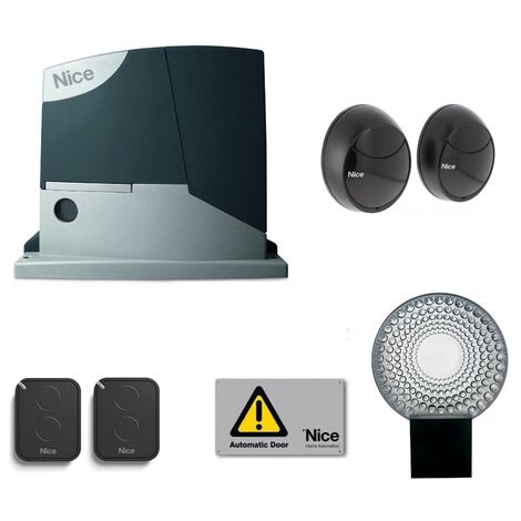 Nice – Kit de motorisation de portail coulissant 400 kg – Moteur 24V avec logique de commande – Photocellules et lampe clignotante incluses