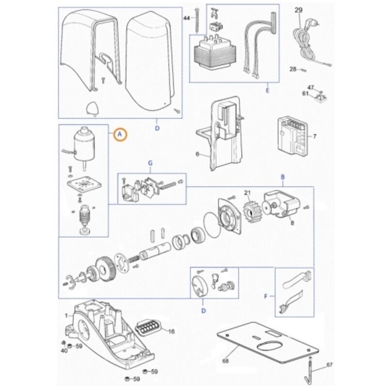 SPAMG01300 Ensemble moteur électrique SL10S Pièce de rechange d'origine Nice SPAMG01300