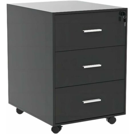NICEME Under Desk Drawers Storage Unit with 3 Drawers, Mobile File Cabinet Pedestal Drawers on Casters, Rolling Office Cabinet for under Desk Storage, made of MDF (Black)