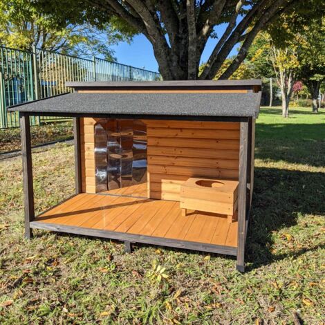 Niche à chien Natura avec terrasse couverte et toit shingle ouvrant taille L