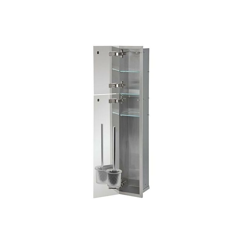 Niche murale wc, 2 portes noires verre, 1 casier derouleur + 2 casiers lxH 180x975 mm, ouverture droite