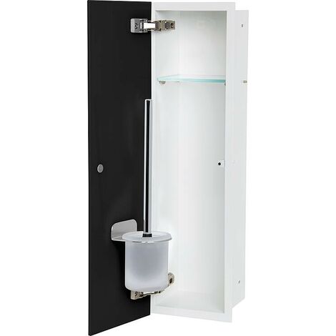Niche à encastrer pour WC blanc laqué Flat 600 1 porte vitrée noire à gauche