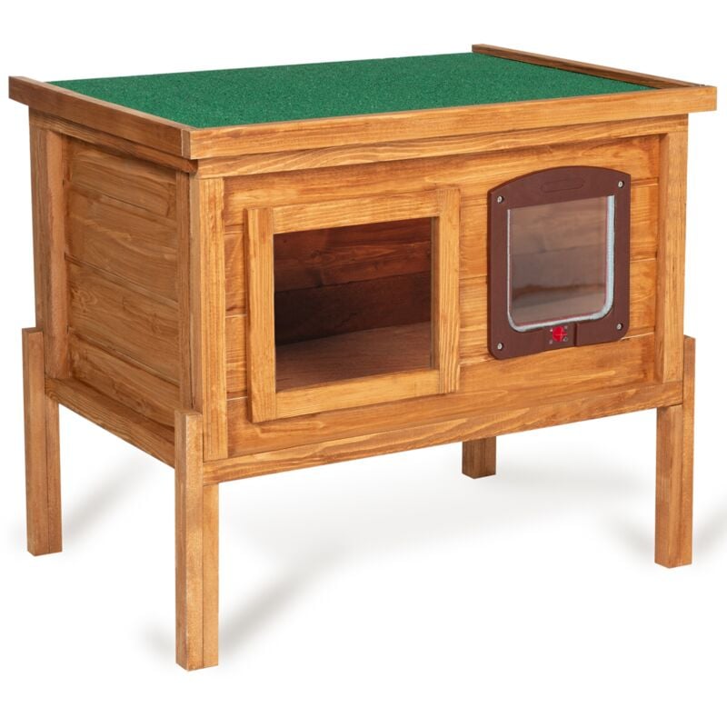 Idmarket - Niche autochauffante en bois pour chat avec porte et fenêtre