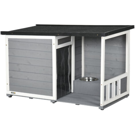Niche avec terrasse en sapin,résistante aux intempéries,avec 2 cuvettes et toit en asphalte,grise,103x62x60-66 cm