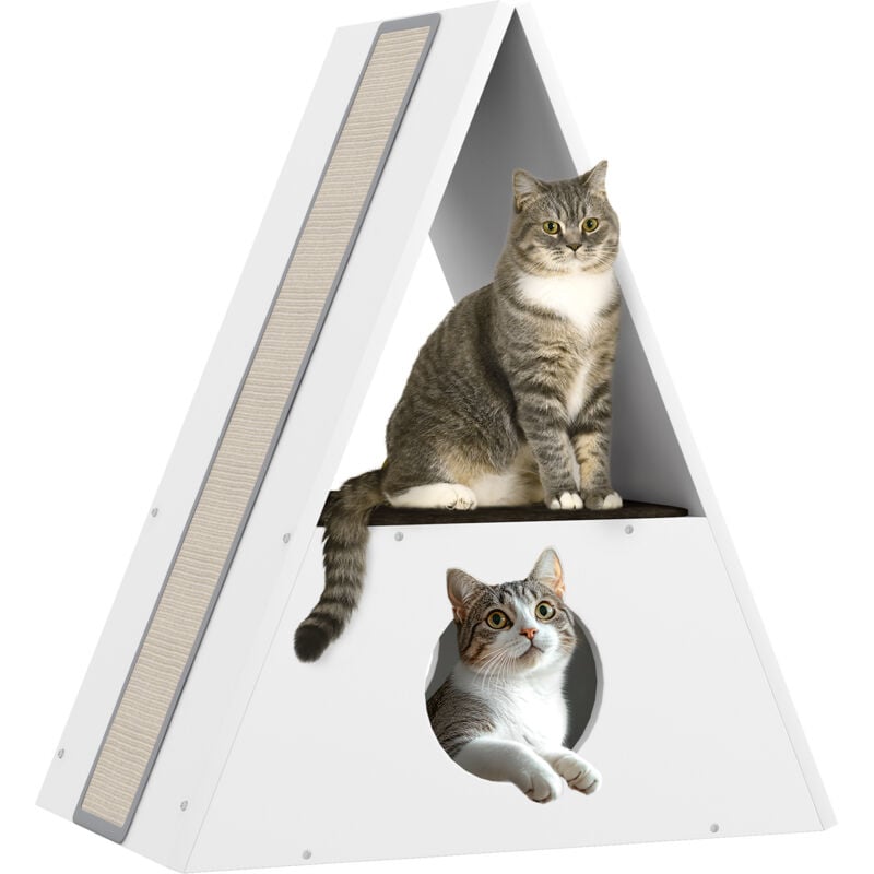 Niche chat design - maison pour chat - 2 tapis, 2 grattoirs sisal - blanc beige