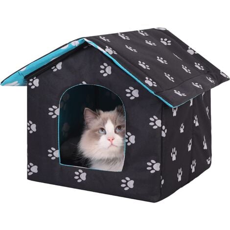 Maison pour chat design poste de télévision - niche chat panier chat - 2  coussins amovibles, boule à ressort - panneaux aspect bois clair blanc