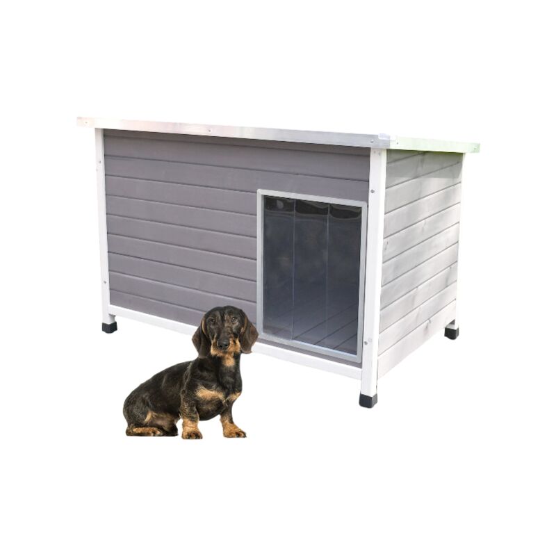 Bb-loisir - Niche Chien bois massif avec toit pliant jacky Gris clair m 85x 58x 60 cm