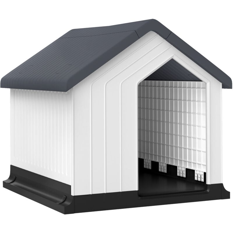 Pawhut - Niche chien extérieure - maison chien - niche plastique - grille d'aération - dim. 62L x 61l x 60H cm - blanc gris noir