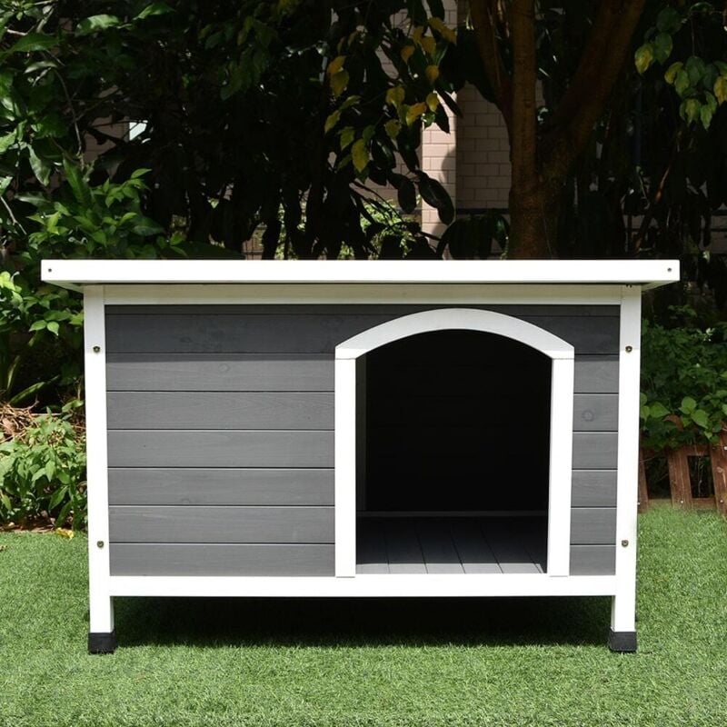 Animal Valley - Niche à Chien Toit Plat Plastique Grise Et Blanche Taille l