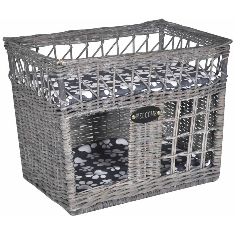 Vidaxl - Niche d'arbre à chat avec griffoir et coussin carré en saule - Gris