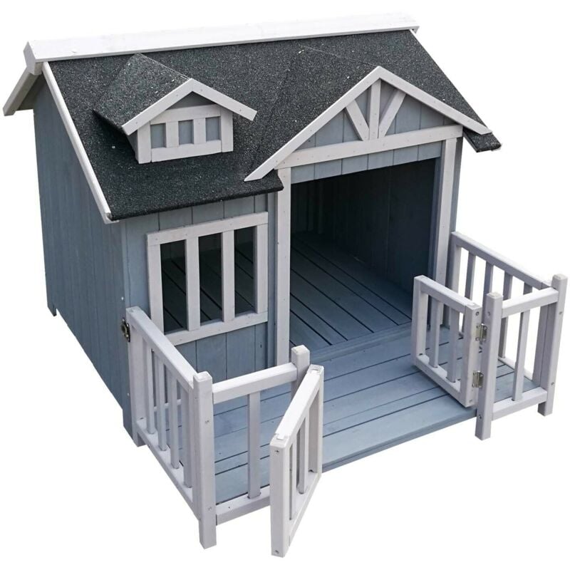 Helloshop26 - Niche de chien en gris maison de luxe xl bois balcon jardin terrasse chien
